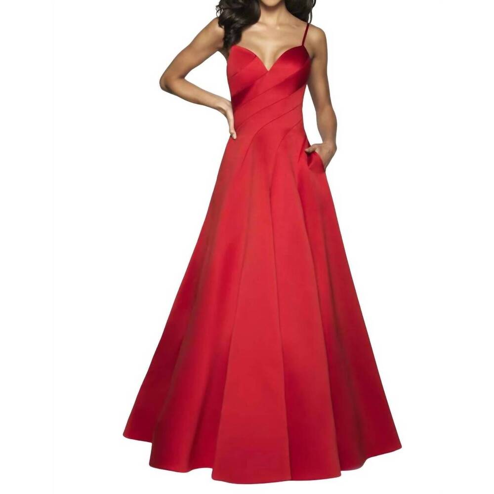 NEW BLUSH PROM satin sweetheart neck gown in claret